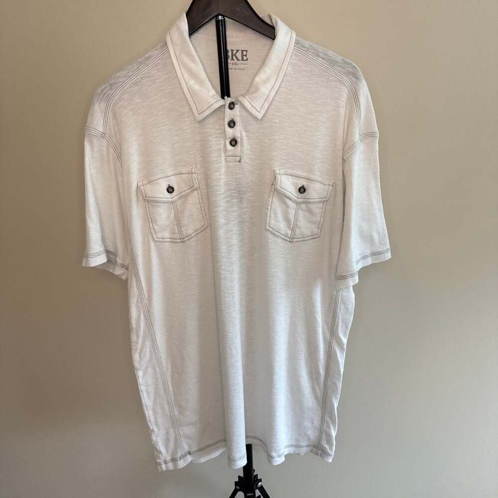 BKE Men's White Short Sleeve Polo Shirt with Double Front Pockets XXL